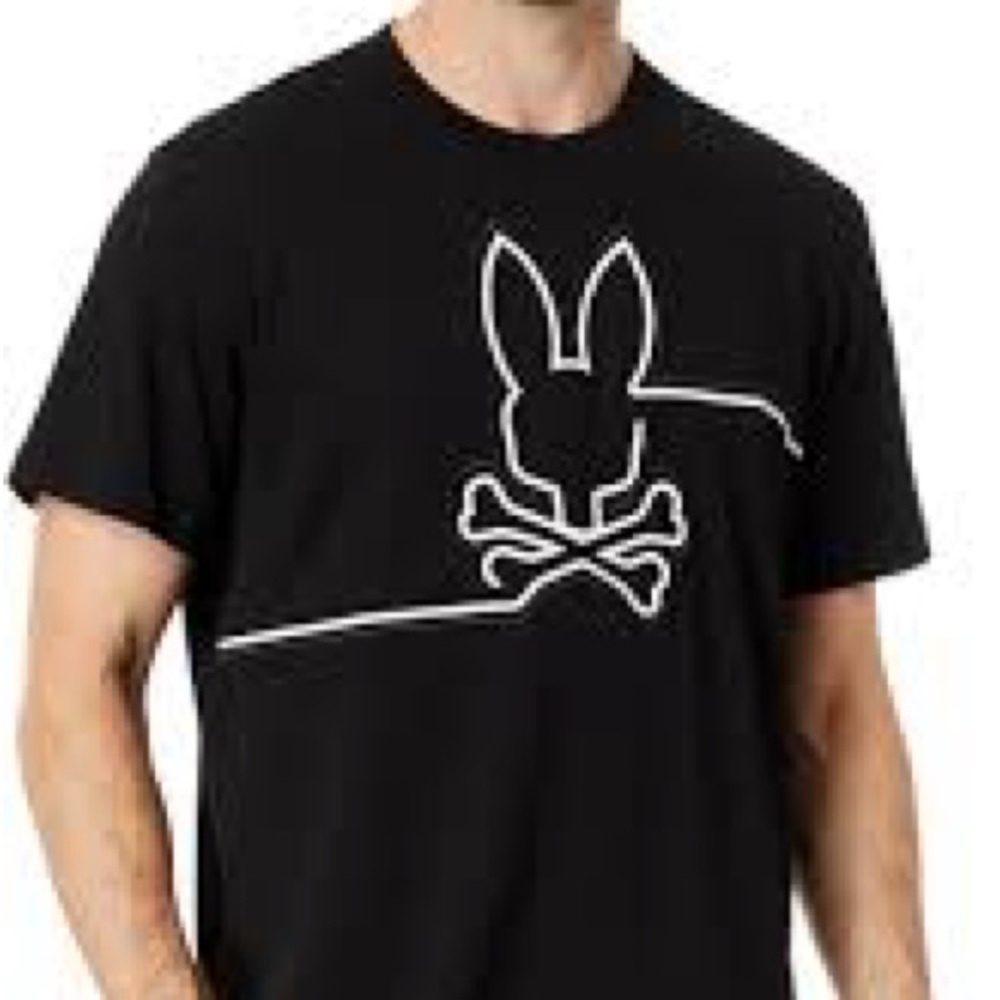 Psycho Bunny Black T-Shirt with White Outline Design NWOT